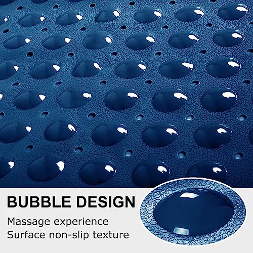 Duwenem Bath Mat for Tub and Shower - Extra Large 39 X 16 Inch Non Slip Bathtub Mat with Drain Holes & Suction Cups - Machine Washable Bathroom Mat (Navy Blue)