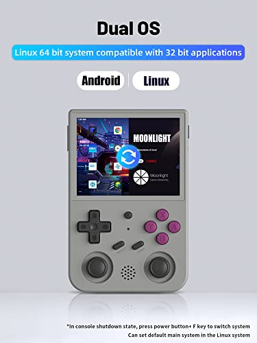 RG353V Retro Handheld Games Console 3.5" IPS Screen Android Linux Dual System RK3566 64 bit WiFi Bluetooth Video Player Pre-Installed 4452 Games Supports Wired Handle (DXR-RG353V-Grey)