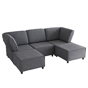 oversized sectional sofa, modular sectional sofa u shaped couch sleeper sofa,deep seat sofa with chaise, modern linen fabric sectional couches for living room,overstuffed sofa for big people grey