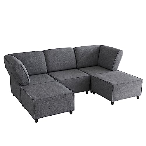 Oversized Sectional Sofa, Modular Sectional Sofa U Shaped Couch Sleeper Sofa,Deep Seat Sofa with Chaise, Modern Linen Fabric Sectional Couches for Living Room,Overstuffed Sofa for Big People Grey