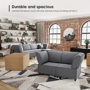 Oversized Sectional Sofa, Modular Sectional Sofa U Shaped Couch Sleeper Sofa,Deep Seat Sofa with Chaise, Modern Linen Fabric Sectional Couches for Living Room,Overstuffed Sofa for Big People Grey