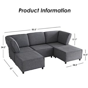 Oversized Sectional Sofa, Modular Sectional Sofa U Shaped Couch Sleeper Sofa,Deep Seat Sofa with Chaise, Modern Linen Fabric Sectional Couches for Living Room,Overstuffed Sofa for Big People Grey