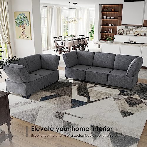 Oversized Sectional Sofa, Modular Sectional Sofa U Shaped Couch Sleeper Sofa,Deep Seat Sofa with Chaise, Modern Linen Fabric Sectional Couches for Living Room,Overstuffed Sofa for Big People Grey