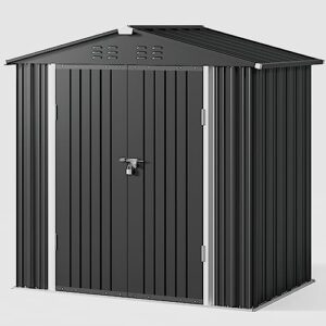 Gizoon Outdoor Storage Shed 6 x 4 FT with Metal Base Frame, Galvanized Metal Garden Shed with Double Lockable Doors, Weather-Resistant Outdoor Storage Clearance for Backyard Patio Lawn-Dark Gray