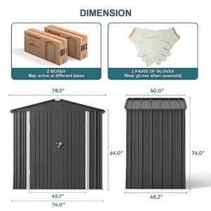 Gizoon Outdoor Storage Shed 6 x 4 FT with Metal Base Frame, Galvanized Metal Garden Shed with Double Lockable Doors, Weather-Resistant Outdoor Storage Clearance for Backyard Patio Lawn-Dark Gray