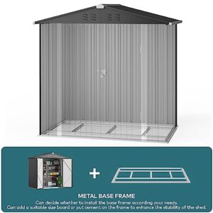 Gizoon Outdoor Storage Shed 6 x 4 FT with Metal Base Frame, Galvanized Metal Garden Shed with Double Lockable Doors, Weather-Resistant Outdoor Storage Clearance for Backyard Patio Lawn-Dark Gray