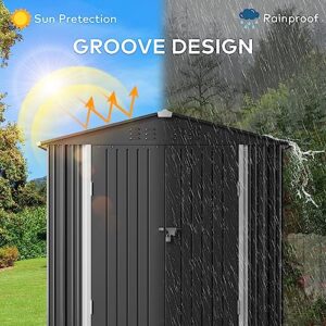 Gizoon Outdoor Storage Shed 6 x 4 FT with Metal Base Frame, Galvanized Metal Garden Shed with Double Lockable Doors, Weather-Resistant Outdoor Storage Clearance for Backyard Patio Lawn-Dark Gray