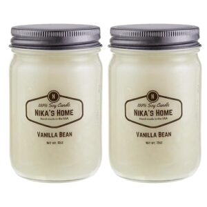nika's home 12oz mason jar soy candles - 2 pack (vanilla bean)