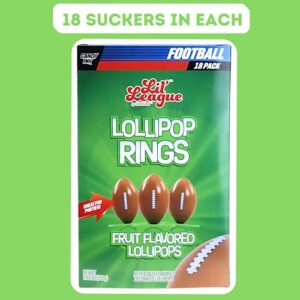 Football Candy Lollipop Rings, Individually Wrapped for Tailgates, Birthday Party Favors, and End of Season Banquets, 18 Suckers