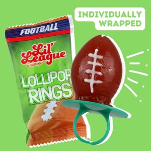 Football Candy Lollipop Rings, Individually Wrapped for Tailgates, Birthday Party Favors, and End of Season Banquets, 18 Suckers