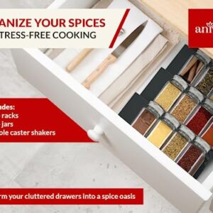 ANROYA - Spice Organizer Set - Spice Drawer Organizer with 4 Spice Racks - Modern Seasoning Organizer - Kitchen Spice Cabinet Drawer Storage