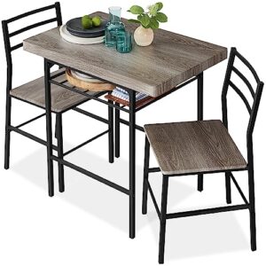 best choice products 3-piece modern dining set, space saving dinette for kitchen, dining room, small space w/steel frame, built-in storage rack - gray