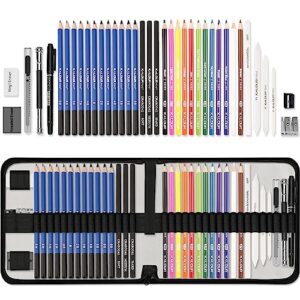 kalour sketching coloring art set - 38 pieces drawing kit with sketch pencils,colored pencils,charcoal,marker,eraser -portable zippered travel case - art supplies for artists beginners adults kids