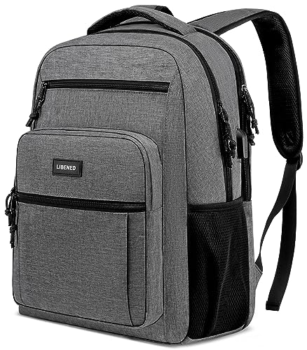 LIBENED Backpack for Women Men, School Backpack for Teen, Laptop Mochila with USB Charging Port, 15.6 Inch Waterproof Backpack for Business, College and Travel, Grey