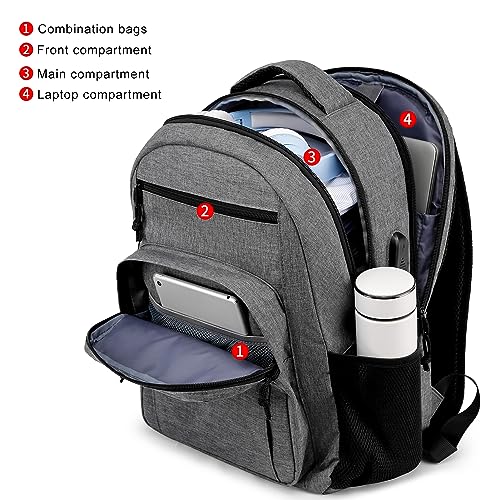 LIBENED Backpack for Women Men, School Backpack for Teen, Laptop Mochila with USB Charging Port, 15.6 Inch Waterproof Backpack for Business, College and Travel, Grey