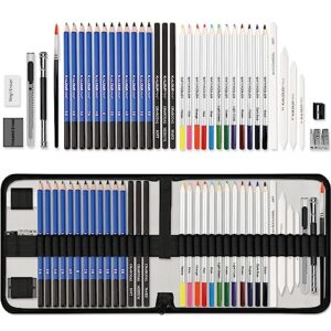 kalour sketching coloring art set - 38 pieces drawing kit with sketch pencils,watercolor pencils,charcoal,brush,eraser -portable zippered travel case - art supplies for artists beginners adults kids