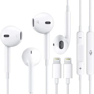 2 Pack-Apple Earbuds/iPhone Headphones/Wired Earphones/Lightning Headsets[Apple MFi Certified] Built-in Microphone & Volume Control Compatible with iPhone 14/13/12/11/SE/XR/8/7 Support All iOS System