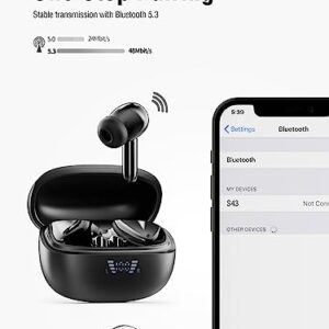 Wireless Earbuds, Bluetooth 5.3 Headphones 40H Playtime with 4 ENC Noise-Cancelling Mic, LED Digital Display Charging Case, Deep Bass IPX7 Waterproof Earphones Stereo Headset for Android iOS Black