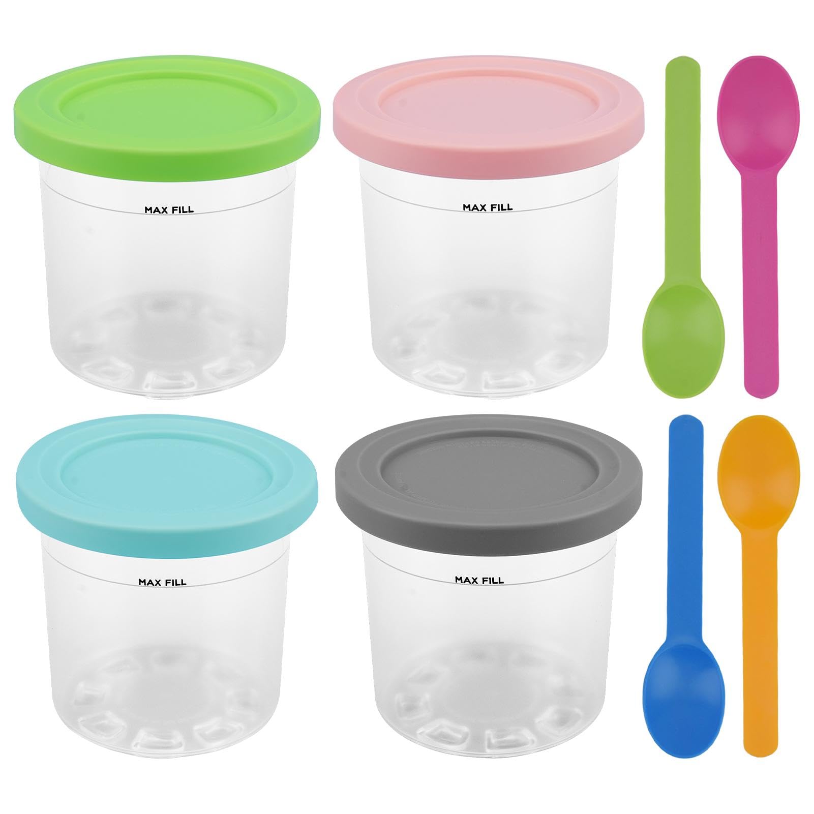 Ice Cream Pints Cup 4pcs Creami Pint Containers with Ice Cream Spoon Pint Containers Compatible fit ninj-a creami containers, creami pints for N C301 N C300 N C299AMZ Series(as shown)