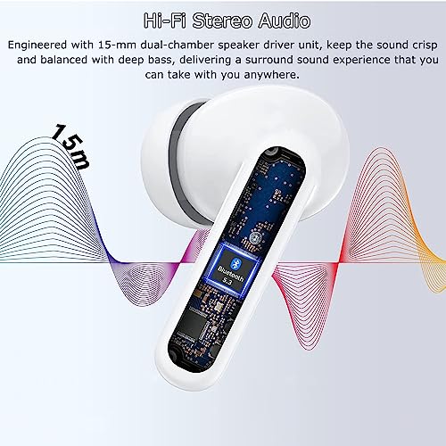 Wireless Earbuds, Bluetooth 5.3 Headphones Noise Cancelling with Charging Case, IPX7 Waterproof Stereo Earphones in-Ear Earbud with Microphone for Android Cell Phone Gaming Computer Laptop Sport