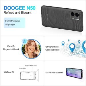 DOOGEE N50 Cell Phone, 2023 Android 13 15GB+128GB Smartphone, 6.52" HD+ Android Phone, 4200mAh, 50MP Camera, Dual 4G Unlocked Phones, OTG, T-Mobile