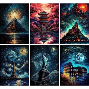 snmuw 6 pack paint by number for adults canvas, diy world famous scenic spots paint by numbers kits, acrylic oil painting by numbers kits for gift wall decor (16x20 inch/40x50cm)