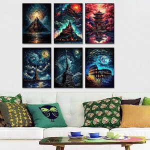 SNMUW 6 Pack Paint by Number for Adults Canvas, DIY World Famous Scenic Spots Paint by Numbers Kits, Acrylic Oil Painting by Numbers Kits for Gift Wall Decor (16x20 Inch/40x50cm)