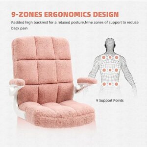 SEATZONE Pink Office Chair Home Office Desk Chairs with Flip-up Armrest, Rolling Desk Chair with Wheels, Faux Fur Computer Chairs Adjustable Backward Tilt