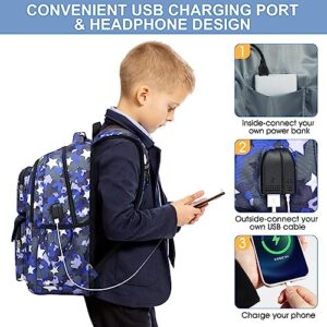 Bevalsa Backpack for Boys, School Bags for Kids, Bookbag for Boys Girls Children Teens Backpacks for Elementary Middle school Student, Bookbag and Lunch Bag Set with USB Charging Port (Pentagram)