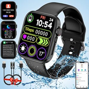 smart watch for men and women，2023 newest fitness tracker for android and ios phones with waterproof large screen (make/answer call)，sleep tracking for health heart rate fitness smartwatches black