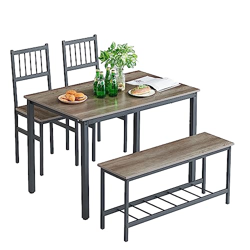 HUAYICUN Small Kitchen Table and Chairs for 4, Dining Room Table and 2 Chair 1 Bench, Table and Chairs Set of 4 for Small Space, Apartment- Durability- Easy to Clean and Maintain