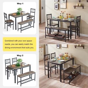 HUAYICUN Small Kitchen Table and Chairs for 4, Dining Room Table and 2 Chair 1 Bench, Table and Chairs Set of 4 for Small Space, Apartment- Durability- Easy to Clean and Maintain