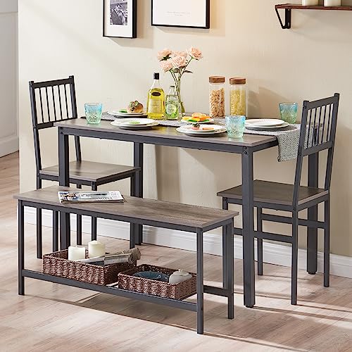 HUAYICUN Small Kitchen Table and Chairs for 4, Dining Room Table and 2 Chair 1 Bench, Table and Chairs Set of 4 for Small Space, Apartment- Durability- Easy to Clean and Maintain