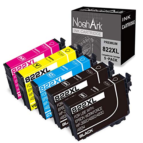 NoahArk 822XL Remanufactured Ink Cartridge Replacement for Epson 822 T822 T822XL High Yield for Workforce Pro WF-3820 WF-4820 WF-4830 WF-4833 WF-4834 Printer (2 Black,1 Cyan,1 Magenta, 1 Yellow)