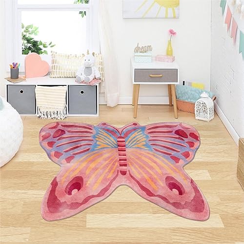 LIVEBOX Butterfly Kids Rug for Girls Bedroom,36"x47" Washable Nursery Rug for Baby,Non-Slip Colorful Rug for Playroom,Ultra Soft Area Rug Floor Play Mat for Dorm Entryway Tent,Pink