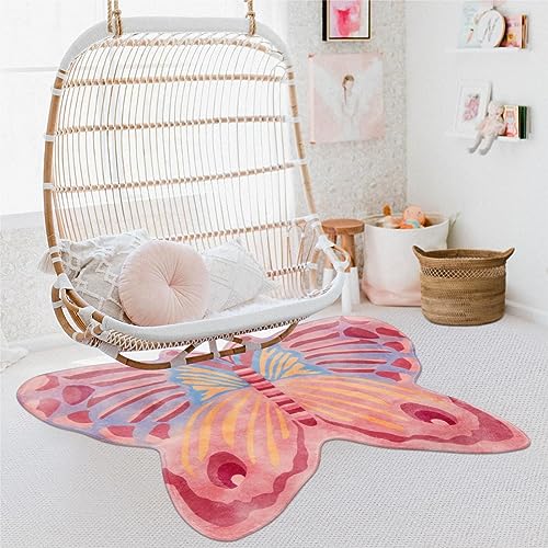 LIVEBOX Butterfly Kids Rug for Girls Bedroom,36"x47" Washable Nursery Rug for Baby,Non-Slip Colorful Rug for Playroom,Ultra Soft Area Rug Floor Play Mat for Dorm Entryway Tent,Pink