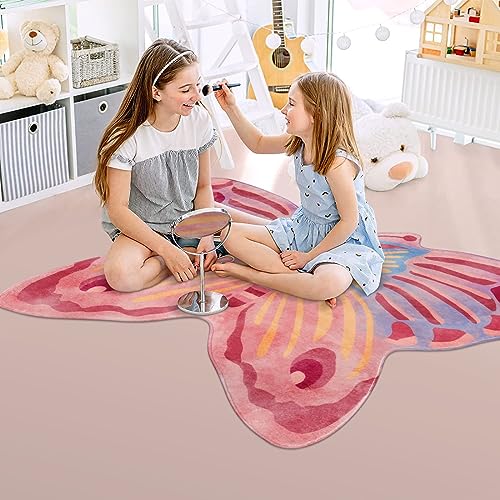 LIVEBOX Butterfly Kids Rug for Girls Bedroom,36"x47" Washable Nursery Rug for Baby,Non-Slip Colorful Rug for Playroom,Ultra Soft Area Rug Floor Play Mat for Dorm Entryway Tent,Pink