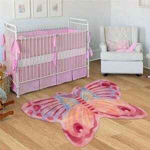 LIVEBOX Butterfly Kids Rug for Girls Bedroom,36"x47" Washable Nursery Rug for Baby,Non-Slip Colorful Rug for Playroom,Ultra Soft Area Rug Floor Play Mat for Dorm Entryway Tent,Pink