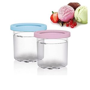 vrino 2/4/6pcs creami pints, for ninja creami pint containers, ice cream pints with lids dishwasher safe,leak proof for nc301 nc300 nc299am series ice cream maker,pink+blue-2pcs
