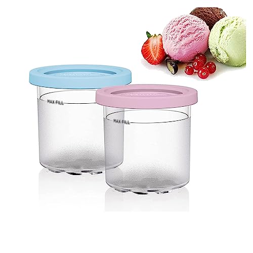 VRINO 2/4/6PCS Creami Pints, for Ninja Creami Pint Containers, Ice Cream Pints with Lids Dishwasher Safe,Leak Proof for NC301 NC300 NC299AM Series Ice Cream Maker,Pink+Blue-2PCS