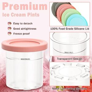 VRINO 2/4/6PCS Creami Pints, for Ninja Creami Pint Containers, Ice Cream Pints with Lids Dishwasher Safe,Leak Proof for NC301 NC300 NC299AM Series Ice Cream Maker,Pink+Blue-2PCS