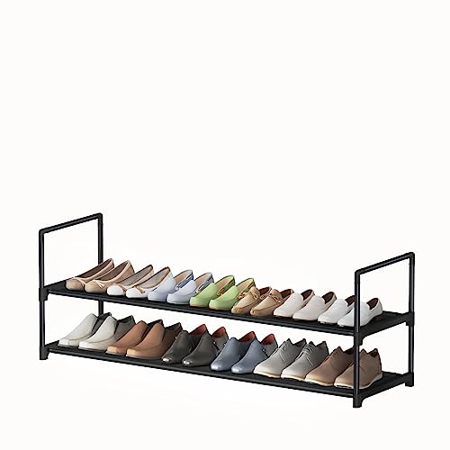 HITHIM 2 Tier Long Shoe Rack,Stackable Wide Shoe Shelf for Shoe Storage,Sturdy Shoe Stand,Non-Woven Fabric Shoe Organizer for Closet,Upgrade Shoe Holder for Entryway, Doorway and Bedroom