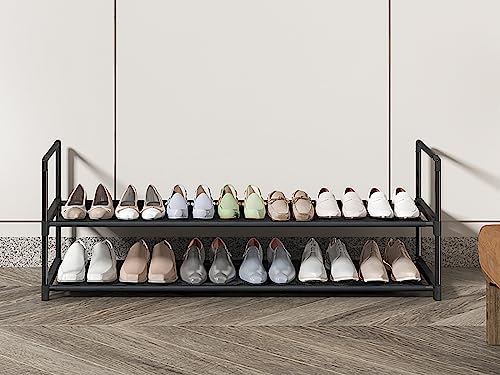 HITHIM 2 Tier Long Shoe Rack,Stackable Wide Shoe Shelf for Shoe Storage,Sturdy Shoe Stand,Non-Woven Fabric Shoe Organizer for Closet,Upgrade Shoe Holder for Entryway, Doorway and Bedroom