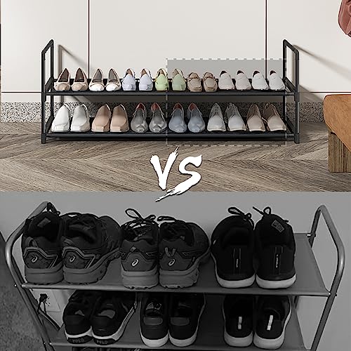 HITHIM 2 Tier Long Shoe Rack,Stackable Wide Shoe Shelf for Shoe Storage,Sturdy Shoe Stand,Non-Woven Fabric Shoe Organizer for Closet,Upgrade Shoe Holder for Entryway, Doorway and Bedroom