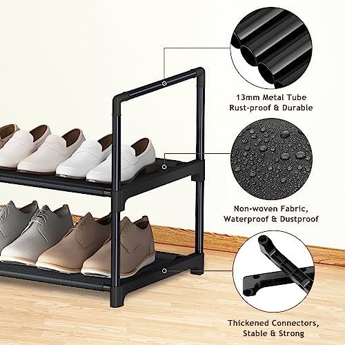 HITHIM 2 Tier Long Shoe Rack,Stackable Wide Shoe Shelf for Shoe Storage,Sturdy Shoe Stand,Non-Woven Fabric Shoe Organizer for Closet,Upgrade Shoe Holder for Entryway, Doorway and Bedroom