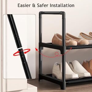 HITHIM 2 Tier Long Shoe Rack,Stackable Wide Shoe Shelf for Shoe Storage,Sturdy Shoe Stand,Non-Woven Fabric Shoe Organizer for Closet,Upgrade Shoe Holder for Entryway, Doorway and Bedroom