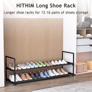 HITHIM 2 Tier Long Shoe Rack,Stackable Wide Shoe Shelf for Shoe Storage,Sturdy Shoe Stand,Non-Woven Fabric Shoe Organizer for Closet,Upgrade Shoe Holder for Entryway, Doorway and Bedroom