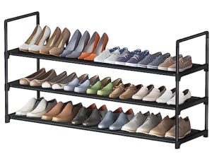 hithim 3 tier long shoe rack,stackable wide shoe shelf for shoe storage,sturdy shoe stand,non-woven fabric shoe organizer for closet,upgrade shoe holder for entryway, doorway and bedroom