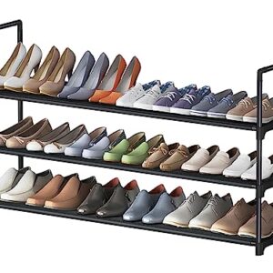 HITHIM 3 Tier Long Shoe Rack,Stackable Wide Shoe Shelf for Shoe Storage,Sturdy Shoe Stand,Non-Woven Fabric Shoe Organizer for Closet,Upgrade Shoe Holder for Entryway, Doorway and Bedroom