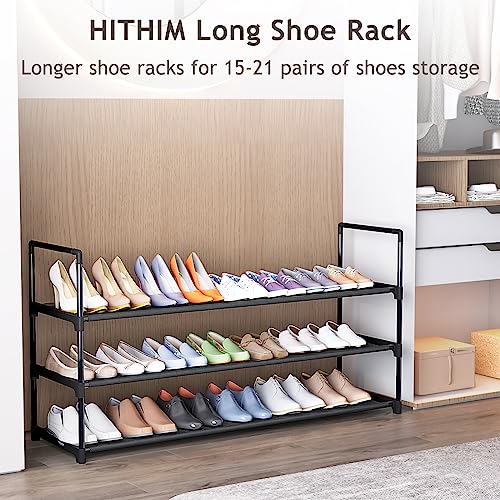 HITHIM 3 Tier Long Shoe Rack,Stackable Wide Shoe Shelf for Shoe Storage,Sturdy Shoe Stand,Non-Woven Fabric Shoe Organizer for Closet,Upgrade Shoe Holder for Entryway, Doorway and Bedroom